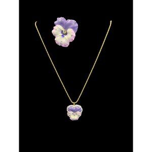 Vtg. Nolan Miller Purple Pansy Pendant Necklace Brooch Set Gold-Tone ESTATE